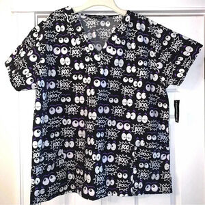 NWT Cassandra O Scrub Top Plus Size 2X  Halloween Print Boo Ghost Scrubs Nurse